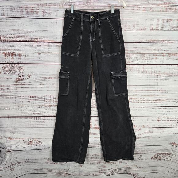 Hollister Womens HIgh Rise Vintage Baggy Jeans Sz 1R(25) Black Carpenter Gothic - Picture 1 of 13